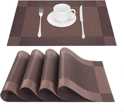 UniKart Rectangular Pack of 4 Table Placemat(Brown, PVC)