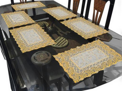DELHI PVC CORP Rectangular Pack of 6 Table Placemat(Gold, Lace)
