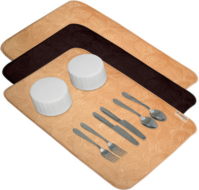 HOMESTIC Rectangular Pack of 3 Table Placemat(Gold, Brown, Microfibre)
