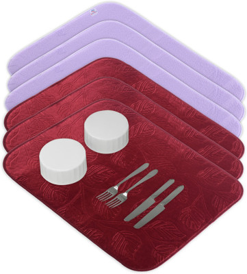 Heart Home Rectangular Pack of 6 Table Placemat(Maroon, Purple, Microfibre)