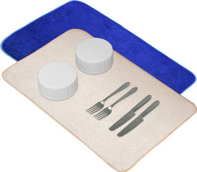 KUBER INDUSTRIES Rectangular Pack of 2 Table Placemat(Yellow, Blue, Microfibre)
