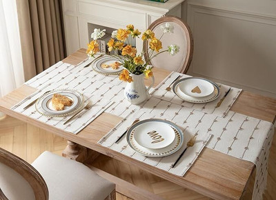 SLAZIE Rectangular Pack of 7 Table Placemat(Beige, Cotton)