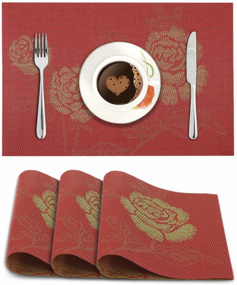 HOKiPO Rectangular Pack of 4 Table Placemat(Red, PVC)