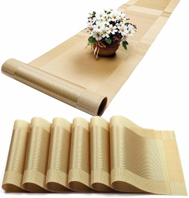 Baskety Rectangular Pack of 7 Table Placemat(Gold, PVC)