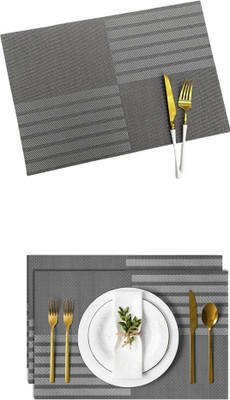 YELONA Rectangular Pack of 2 Table Placemat(Grey, PVC)