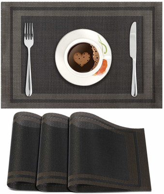 HOKiPO Rectangular Pack of 4 Table Placemat(Black, PVC)