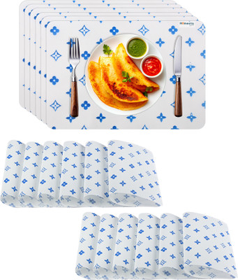 HOMESTIC Rectangular Pack of 18 Table Placemat(Blue, PVC)