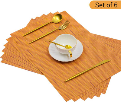 TIED RIBBONS Rectangular Pack of 6 Table Placemat(Orange, Plastic)