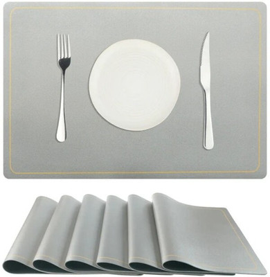 PAUL SONS Square Pack of 6 Table Placemat(Silver, PVC)