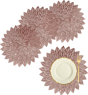 KUBER INDUSTRIES Round Pack of 4 Table Placemat(Gold, Leather)