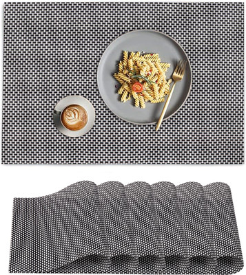 Dakshya Industries Rectangular Pack of 6 Table Placemat(Black, White, PVC)