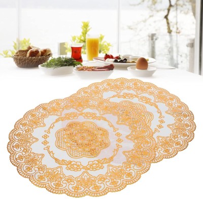 AASTIK SALES Round Pack of 2 Table Placemat(Gold, White, Polypropylene)