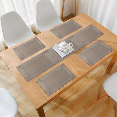 HOKiPO Rectangular Pack of 5 Table Placemat(Brown, PVC)