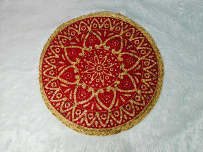 DNP Round Pack of 2 Table Placemat(Red, Jute)
