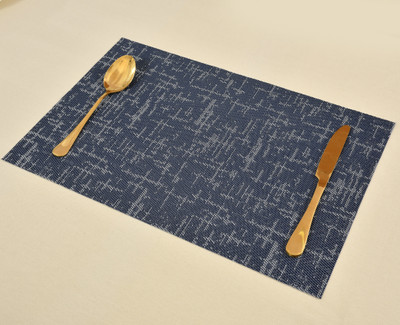 YELLOW WEAVES Rectangular Pack of 6 Table Placemat(Dark Blue, PVC)