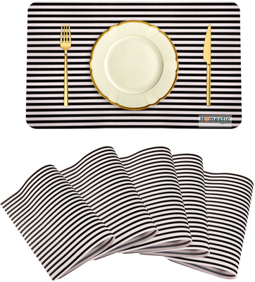 HOMESTIC Rectangular Pack of 6 Table Placemat(Black, PVC)
