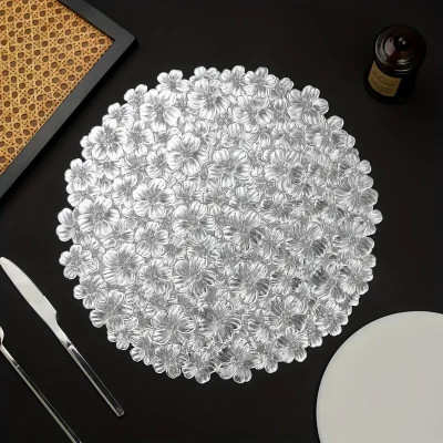 Castle Decor Round Pack of 4 Table Placemat(Silver, PVC)