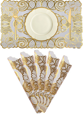 KUBER INDUSTRIES Rectangular Pack of 6 Table Placemat(Gold, PVC)