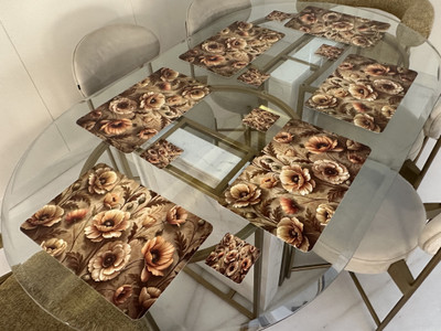 LaVichitra Rectangular Pack of 12 Table Placemat(Brown, PVC)