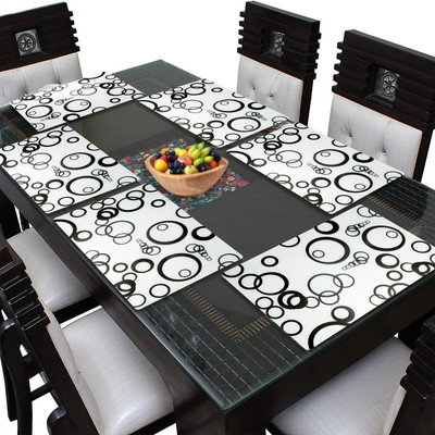 LooMantha Rectangular Pack of 6 Table Placemat(White, Black, PVC)