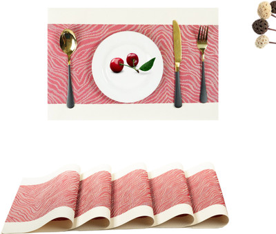 KitchEase Rectangular Pack of 5 Table Placemat(Red, Beige, PVC)