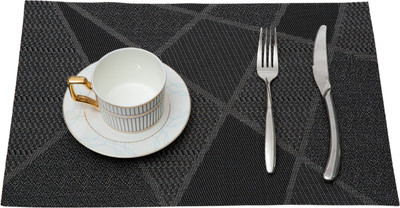 HS WORLD Rectangular Pack of 1 Table Placemat(Black, PVC)