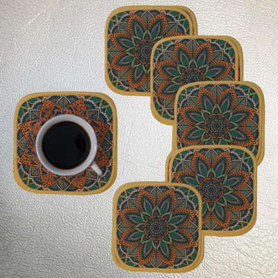 Aritstic Den Square Pack of 6 Table Placemat(Green, Polypropylene)