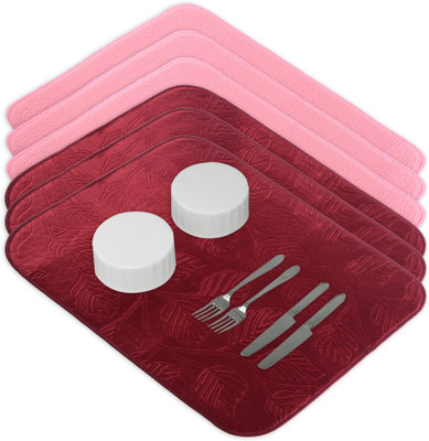 KUBER INDUSTRIES Rectangular Pack of 6 Table Placemat(Maroon, Pink, Microfibre)