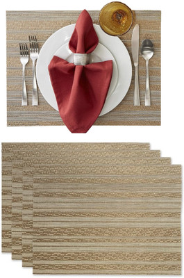 KitchEase Rectangular Pack of 4 Table Placemat(Gold, Grey, PVC)