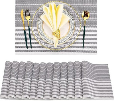 DANSR Rectangular Pack of 12 Table Placemat(Grey, PVC)