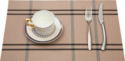 HS WORLD Rectangular Pack of 1 Table Placemat(Beige, PVC)