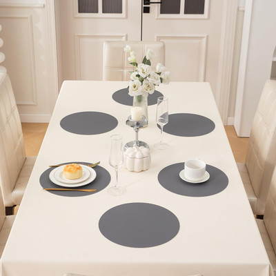 HOKiPO Round Pack of 6 Table Placemat(Black, Leather)