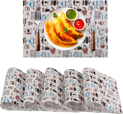 Heart Home Rectangular Pack of 6 Table Placemat(Blue, PVC)