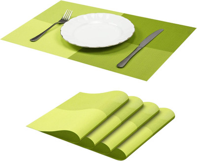 Lellow Rectangular Pack of 4 Table Placemat(Dark Green, Light Green, PVC)