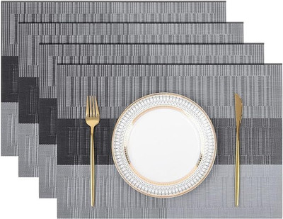 HEXONIQ Rectangular Pack of 4 Table Placemat(Grey, Polyester)