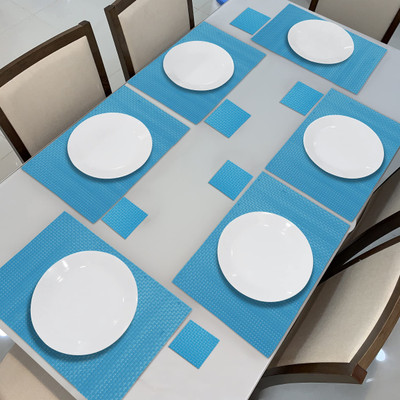 HOKiPO Rectangular Pack of 6 Table Placemat(Blue, PVC)