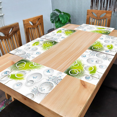 SANRAKSSHAN Rectangular Pack of 6 Table Placemat(White, Green, PVC)
