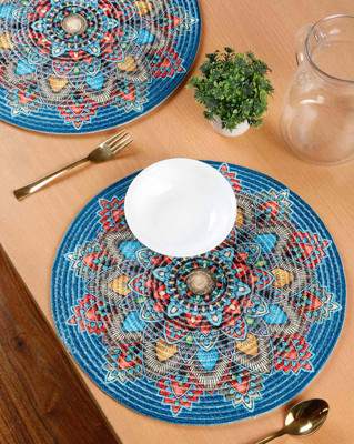 MGD Round Pack of 2 Table Placemat(Blue, Jute)