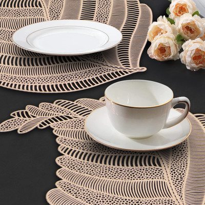 Dakshya Industries Cut Corner Pack of 2 Table Placemat(Gold, PVC)