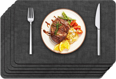 Royalkart Rectangular Pack of 6 Table Placemat(Black, Leather)