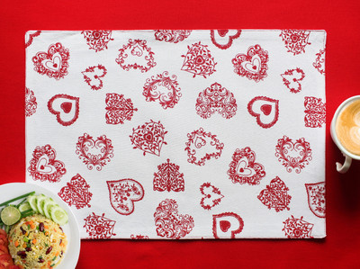 AIRWILL Rectangular Pack of 4 Table Placemat(Red, White, Cotton)