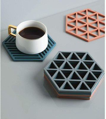 SIYANSHU Hexagon Reversible Rubber Coaster Set(Pack of 4)