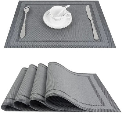 MONKDECOR Rectangular Pack of 6 Table Placemat(Silver, PVC)