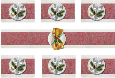 Daidokoro Rectangular Pack of 7 Table Placemat(Maroon, White, PVC)