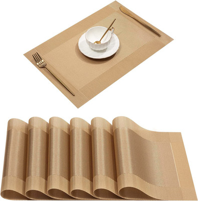 YELONA Rectangular Pack of 6 Table Placemat(Gold, PVC)