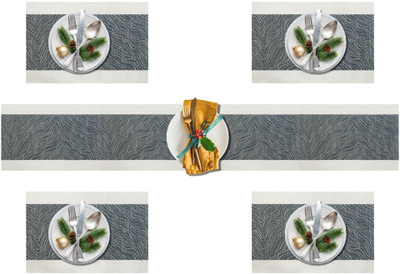Daidokoro Rectangular Pack of 5 Table Placemat(Grey, White, PVC)