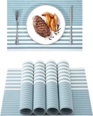 KitchEase Rectangular Pack of 4 Table Placemat(Light Blue, White, PVC)
