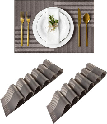 YELONA Rectangular Pack of 12 Table Placemat(Brown, PVC)