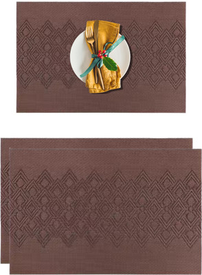 Lellow Rectangular Pack of 2 Table Placemat(Brown, PVC)