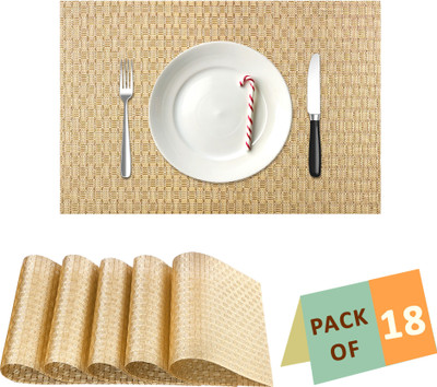 HOMESTIC Rectangular Pack of 18 Table Placemat(Gold, Polyester)